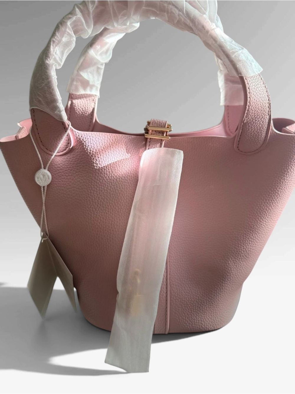 Valentino Orlandi Pale Pink Pebbled Leather Bucket Tote
